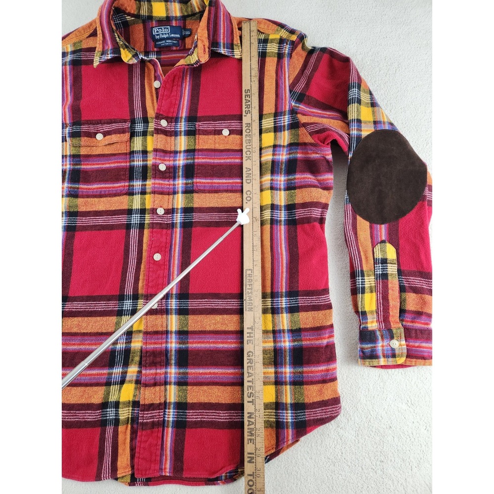 Mens Polo by Ralph Lauren 90s Dungaree Workshirt Flannel Red XXL Elbow Patch - Picture 4 of 6